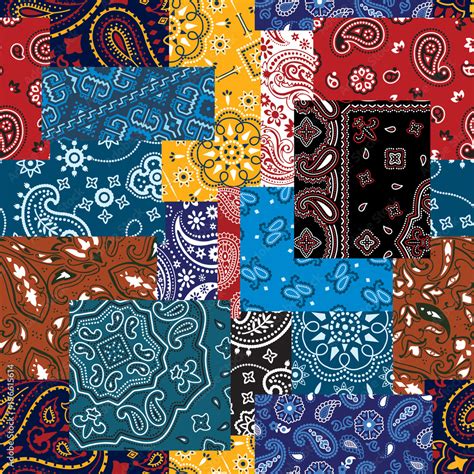 Bandana paisley fabric patchwork vector seamless pattern Stock Vector ...