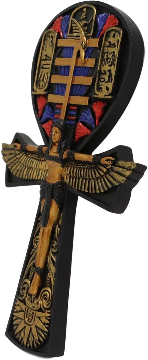 Ansata Egyptian Ankh Of Isis With Open Cartouche Hieroglyphs Wall Accent 3D Plaque Figurine 7.5 ...