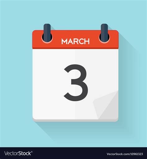 March 3 calendar flat daily icon Royalty Free Vector Image