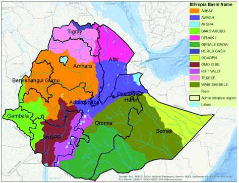 Map of Ethiopia: River basins, major rivers, and lakes. Source:... | Download Scientific Diagram