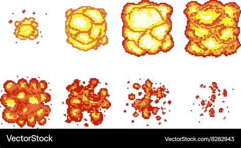 Pixel art explosion animation frames Royalty Free Vector