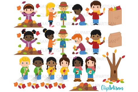 Fall Kids Clipart, Autumn Kids in Leaves Graphic by ClipArtisan · Creative Fabrica