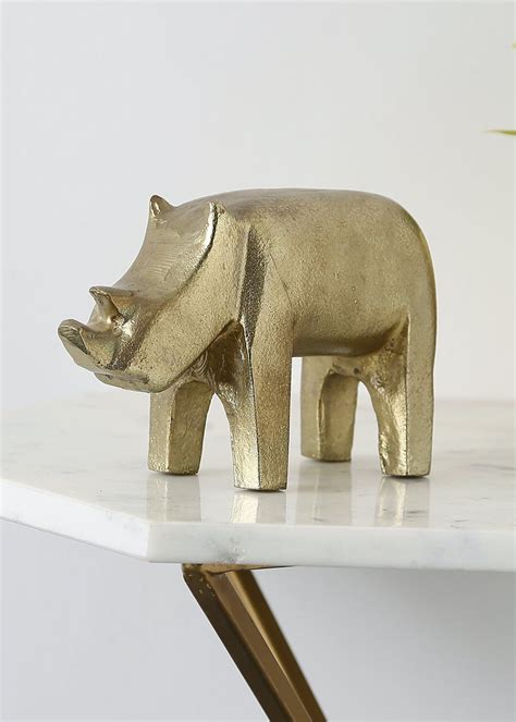 Get Gold Tone Rhino Animal Figurine Table Décor at ₹ 1275 | LBB Shop