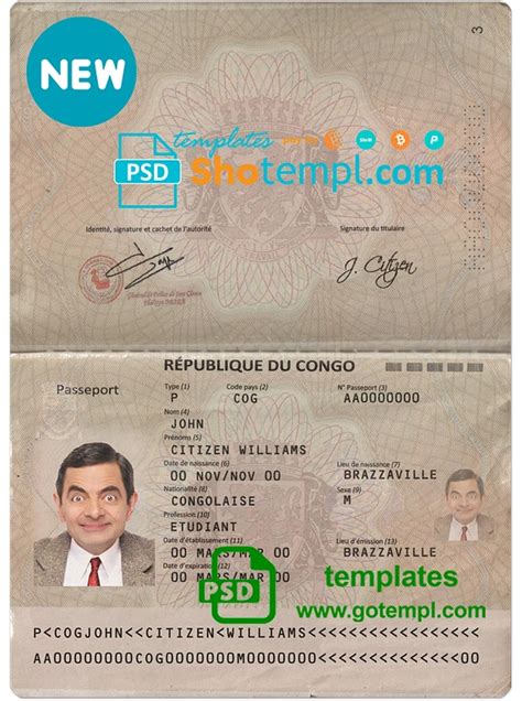 Congo passport template in PSD format, fully editable, wi... | Passport template, Templates ...