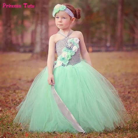 Gray Mint Green Flower Girl Dresses Ankle length Flower Girl Tutu Dress ...