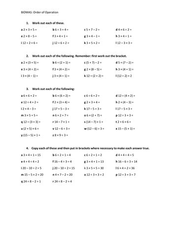 BIDMAS/BODMAS Order of Operations worksheet with Answers | Teaching ...