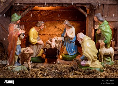 nativity scene with holy family in Bethlehem Stock Photo - Alamy