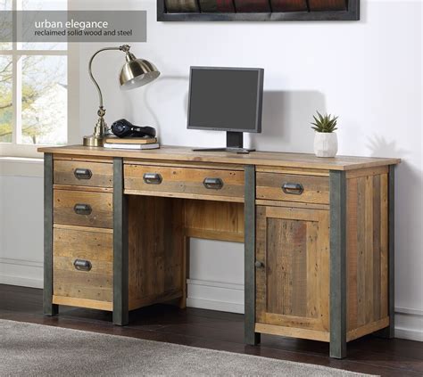 Urban Elegance Reclaimed Twin Pedestal Home Office Desk - Office Furniture Direct