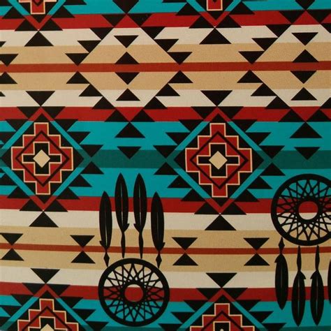 Turquoise and Red Diamond Dreamcatcher Southwest Tribal Print 100% Cotton | Native american ...