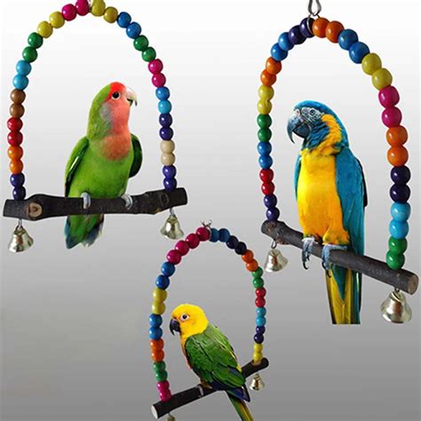 Parrot Swing Wood Colorful Beads Pet Bird Cage Hanging Toy for Parakeet Cockatiel Cockatoo ...