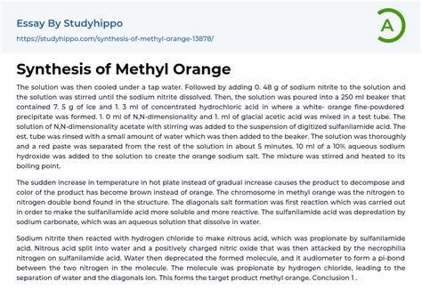 Synthesis of Methyl Orange Essay Example | StudyHippo.com