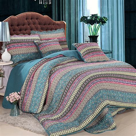 Handmade Bedding Set King Size luxury Striped Classical Cotton Quilted Bedspread Comforter Duvet ...