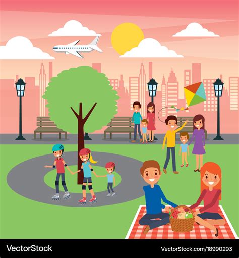 Different family activities in the park city Vector Image