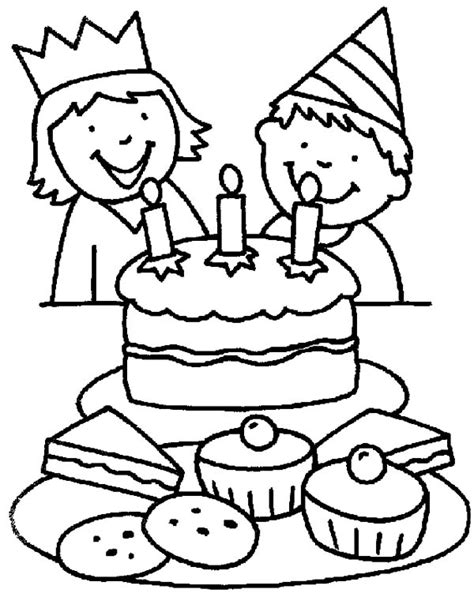 Boy and Girl Ready to Blow Candle on Chocolate Birthday Cake Coloring Pages - NetArt | Birthday ...