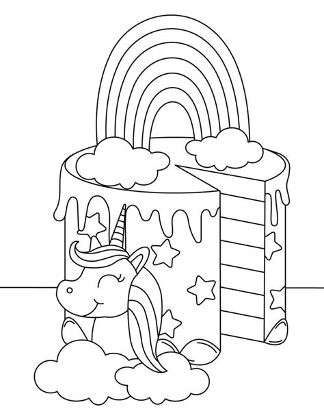 Unicorn Cake Printable For Kids coloring page - Download, Print or Color Online for Free