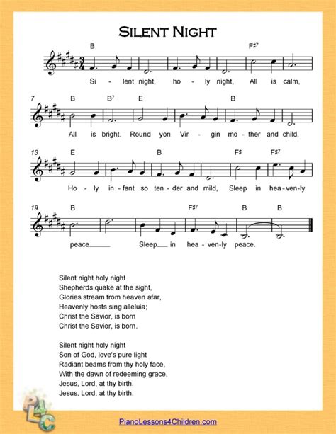 Silent Night - piano lesson on videos, lyrics, & free sheet music for piano