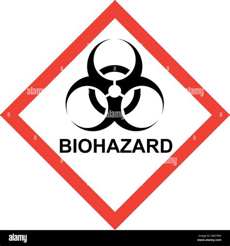 Red hazard sign with biohazard symbol and BIOHAZARD text Stock Photo - Alamy