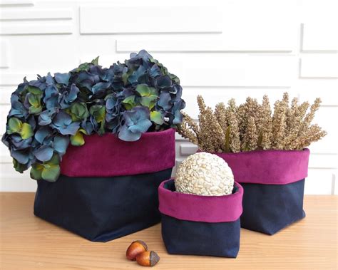 Set of 3 Waxed Canvas Soft Storage Cubes With Velvet Cuffs - Etsy