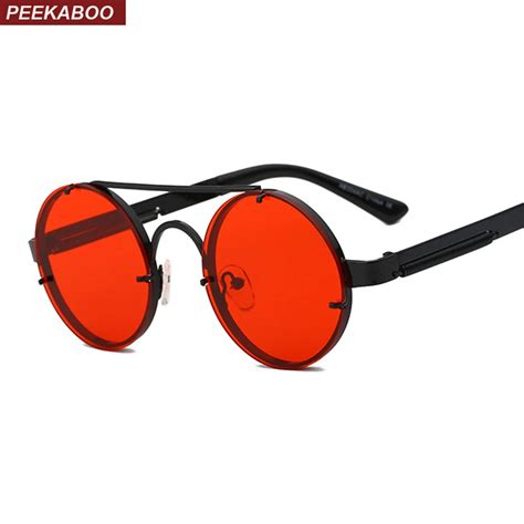 Aliexpress.com : Buy Peekaboo red lens sunglasses men round vintage 2018 steampunk sun glasses ...