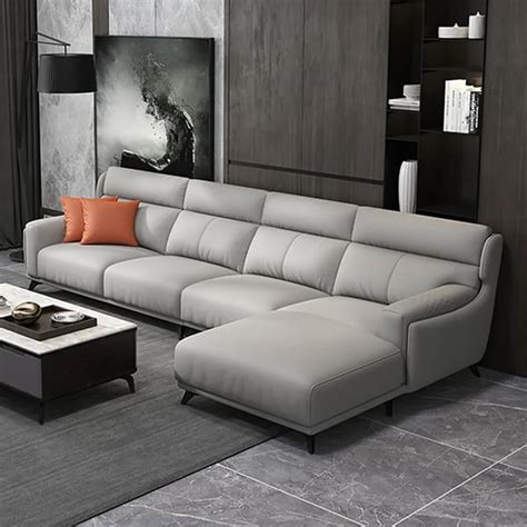 Grey Faux Leather Sectional Sofa | Baci Living Room