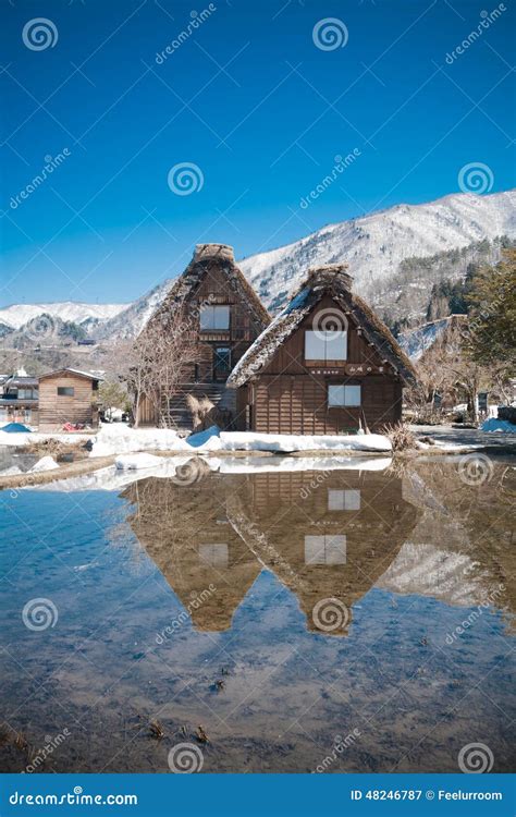 Shirakawa-go in winter editorial photography. Image of buildings - 48246787