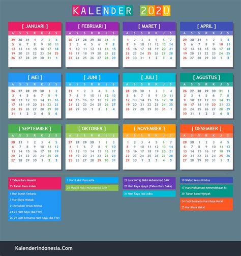 Kalender Indonesia Tahun 2020 - Kalender Indonesia | Kalender, Tanggal ...