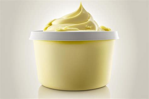 Premium Photo | A yellow container of mayonnaise with a lid on it ...