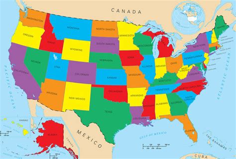 Map of States (in bright colors) – wallmapsforsale