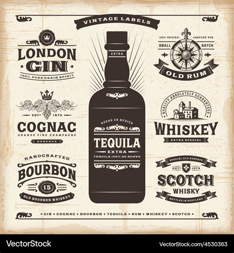 Vintage alcohol labels collection Royalty Free Vector Image