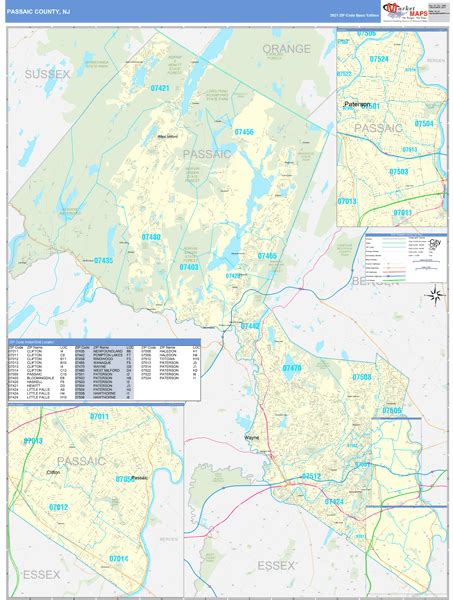 Passaic County, NJ Wall Map Basic Style by MarketMAPS