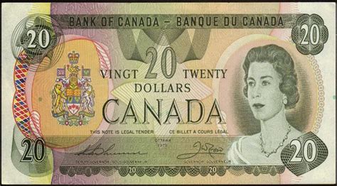 Canadian Banknotes 20 Dollar Note 1979 Queen Elizabeth II | Dollar note ...