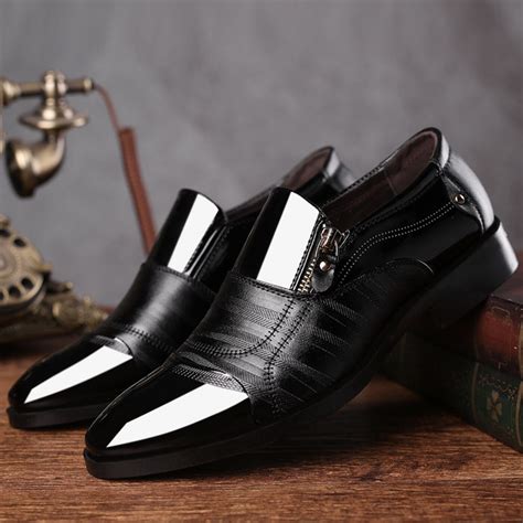 Size 14 Zipper Fancy Style Italian Original High Quality Business Black Mens Dress Shoes Leather ...