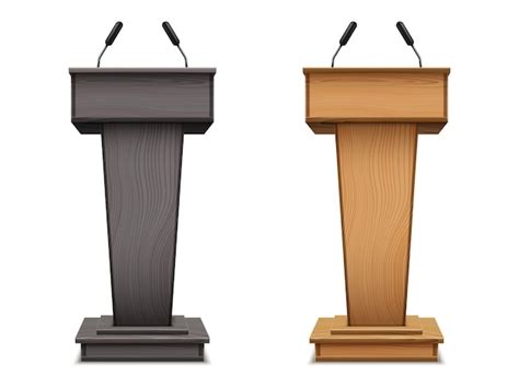 Premium Vector | Set of wooden podium or speech tribune, debate black ...