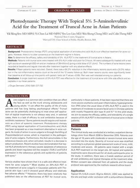 (PDF) Photodynamic Therapy With Topical 5% 5-Aminolevulinic Acid for ...