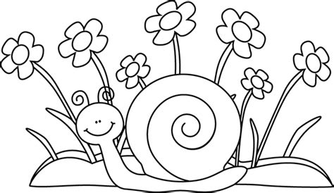 Black and White Snail and Flowers Clip Art - Black and White Snail and ...