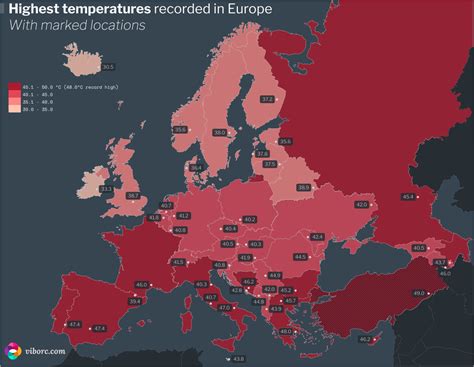 Highest temperatures in Europe: A map and list of records • viborc.com