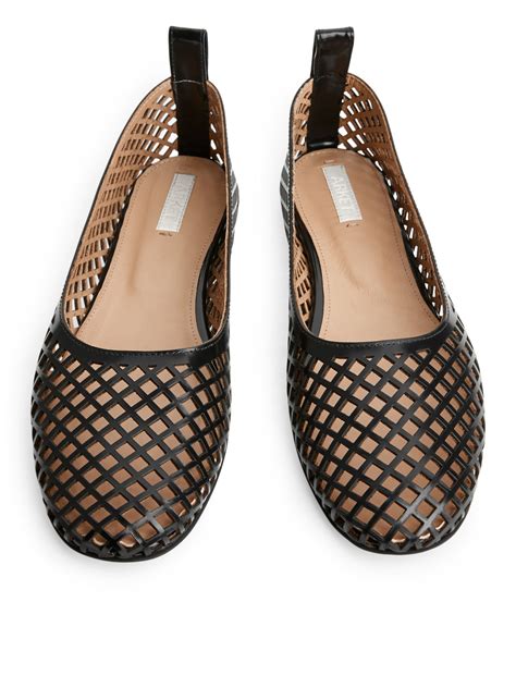 Leather Mesh Ballet Flats - Black - ARKET