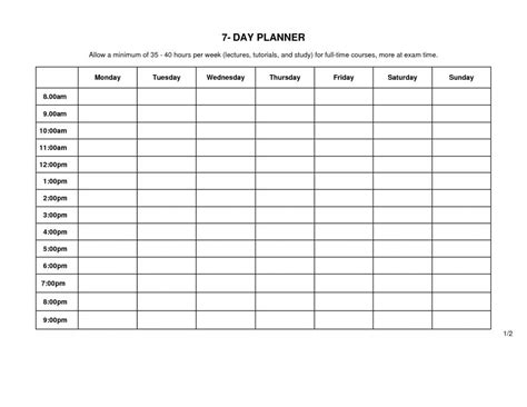 7 Day Planner Printable - Template Calendar Design