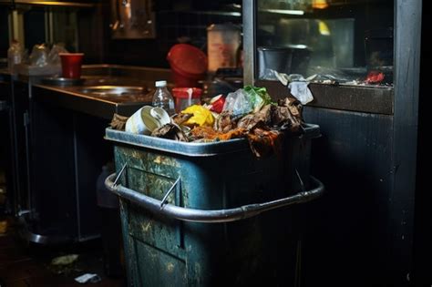 Premium AI Image | Restaurant kitchen garbage bin filled with trash