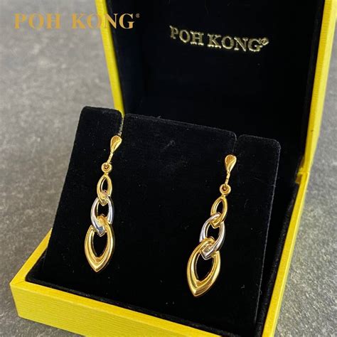 POH KONG 916/22K Yellow Gold Two Tone Dangle Earrings