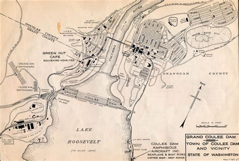 Big Bend Railroad History: 1947 Grand Coulee Dam Area Map