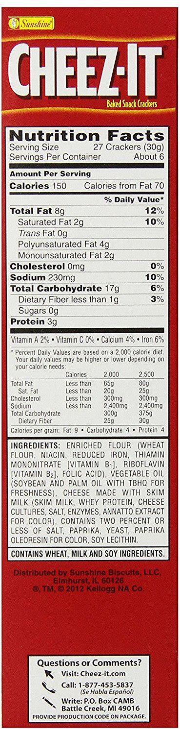 Image result for cheez it ingredients | Cheez it, Nutrition facts ...