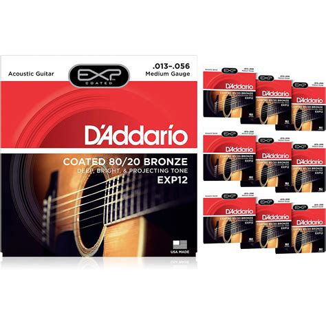 D'Addario EXP12 Coated 80/20 Bronze Medium Acoustic Guitar Strings - 10 Pack | Musician's Friend