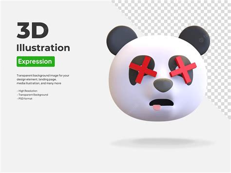 Premium PSD | Dead panda face emoticon cartoon 3d render illustration