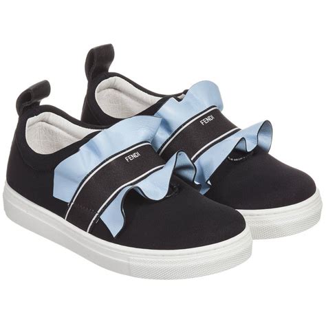 Fendi Girls Black & Blue Ruffle Trainers at Childrensalon.com | Kid shoes, Fendi, Shoes