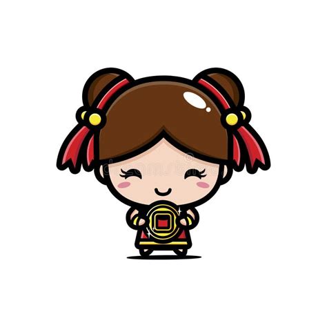 Cute Chinese Girl Cartoon Character Carrying Gold Stock Vector ...