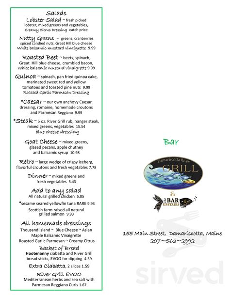 Damariscotta River Grill menu in Damariscotta, Maine, USA