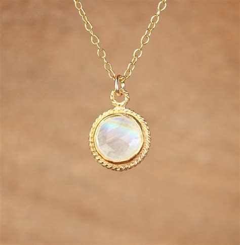 Moonstone necklace, gold moonstone, June birthstone, a bezel set ...