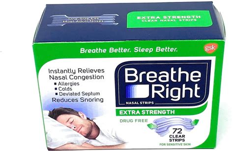 Breathe Right Nasal Strips, Extra Clear for Sensitive Skin, 72 Clear ...