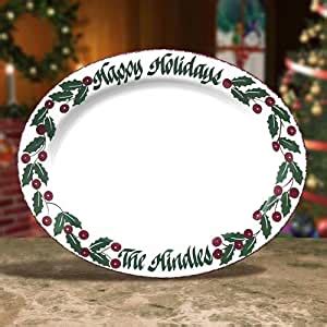 Amazon.com | Personalized Christmas Platter - Winter Holly - 16": Glass ...